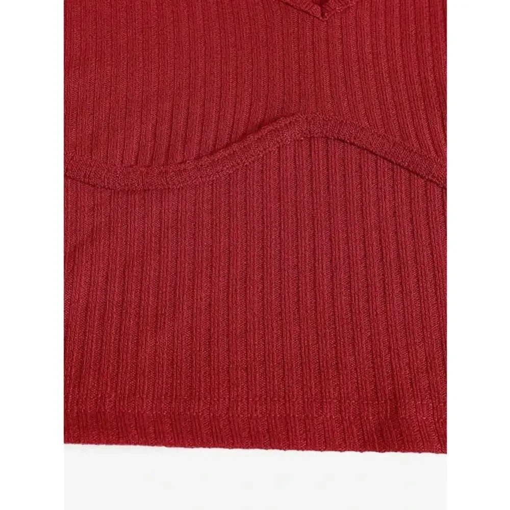SHEIN Solid Rib-knit Crop Tank Top Red Size M - Picture 5 of 6